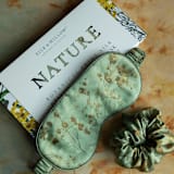 "Coreopsis Sage - Silk Sleep Mask & Hair Scrunchie Set" - Bridesmaid Gifts in green by www.silkandwillow.com