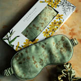 "Coreopsis Sage - Silk Sleep Mask & Hair Scrunchie Set" - Bridesmaid Gifts in green by www.silkandwillow.com