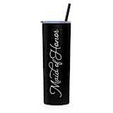 "Maid of Honor Tumbler | Black | 20 Ounce Stainless Steel" - Bridesmaid Gifts in black by Leslie Berry