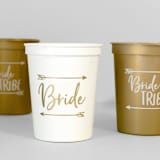 "Bride + Bride Tribe Cup Pack, 16oz Stadium Cup, Pack of 12" - Bridesmaid Gifts in gold by ForYourParty