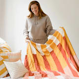 "Offset Stripe Quilt Throw - Rust" - Blankets and Throws in pink by Anchal