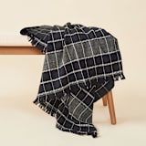 "Charco Black And White Checks Cotton Throw" - Blankets and Throws in black by Anjali Purohit