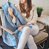 "Macaroon Sky Merino Throw" - Blankets and Throws in blue by Anjali Purohit