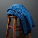 "Macaroon Midnight Dark Blue Plush Textured Handlom Throw" - Blankets and Throws in blue by Anjali Purohit