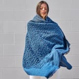 "Macaroon Midnight Dark Blue Plush Textured Handlom Throw" - Blankets and Throws in blue by Anjali Purohit
