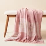 "Rosa Merino Pink Pastel Large Plush Handwoven Throw / Blanket / Bedspread" - Blankets and Throws in pink by Anjali Purohit