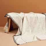 "Seytu Undyed Black & White Artisanal Stripes Handloom Merino Cotton Soft Blend Throw" - Blankets and Throws in white by Anjali Purohit
