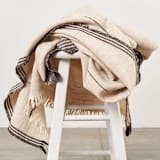 "Seytu Undyed Black & White Artisanal Stripes Handloom Merino Cotton Soft Blend Throw" - Blankets and Throws in white by Anjali Purohit