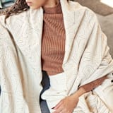 "Katha Hand Embroidered Throw" - Blankets and Throws in white by Anjali Purohit