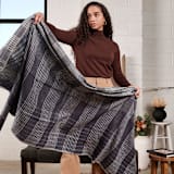"Alloy White Dark Blue Gray Stripes Handwoven Merino Throw" - Blankets and Throws in blue by Anjali Purohit
