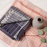 "Alloy White Dark Blue Gray Stripes Handwoven Merino Throw" - Blankets and Throws in blue by Anjali Purohit