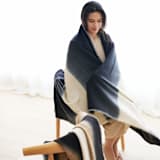 "Ink Black White Ombre Textured Throw In Hand Spun Merino And Hand Stitched Hem" - Blankets and Throws in black by Anjali Purohit