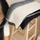 "Ink Black White Ombre Textured Throw In Hand Spun Merino And Hand Stitched Hem" - Blankets and Throws in black by Anjali Purohit