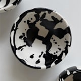"Set of 4 Handmade Ceramic Dipping Bowls - Black & White Splatterware" - Dining Bowls in black by OWO Cerámica