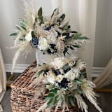 "Pampas Ivory Dusty Blue Bridal Bouquet" - Bouquets in blue by Bird of Paradise OS