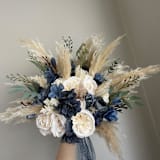 "Pampas Ivory Dusty Blue Bridal Bouquet" - Bouquets in blue by Bird of Paradise OS