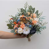 "Orange Dusty Blue Bridesmaids Bouquet" - Bouquets in orange by Bird of Paradise OS
