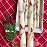 "Set of Two Christmas Cardinal Taper Candles" - Candles and Holders in beige by Emily de Moraes