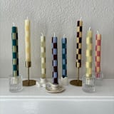 "Checkered Taper Candles (White & Moss)" - Candles and Holders in green by Annie Shapiro