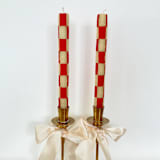 "Checkered Taper Candles (Red & Beige)" - Candles and Holders in red by Annie Shapiro