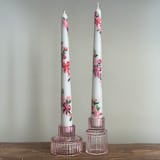 "White with Pink and Red Bows & Floral Hand-Painted Taper Candles, Set of 2" - Candles and Holders in multicolorassorted-colors by Ashley Myers