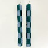 "Checkered Taper Candles (Green & Light Blue)" - Candles and Holders in green by Annie Shapiro
