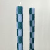 "Checkered Taper Candles (Green & Light Blue)" - Candles and Holders in green by Annie Shapiro