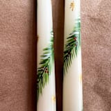"Set of Two Christmas Pine Garland Taper Candles" - Candles and Holders in beige by Emily de Moraes