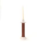 "Handcrafted Leather-Wrapped Candle Holder from Morocco - White/Tall" - Candles and Holders in white by Powered By People