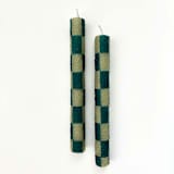 "Checkered Taper Candles (Green & Moss)" - Candles and Holders in green by Annie Shapiro