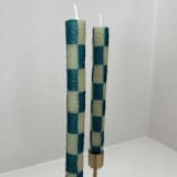 "Checkered Taper Candles (Green & Moss)" - Candles and Holders in green by Annie Shapiro