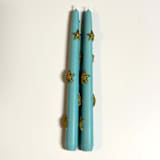 "Blue And Gold Star Taper Set" - Candles and Holders in multicolor by Over By The Moon