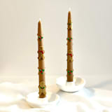 "Brown and Gold Gingerbread Tapers" - Candles and Holders in multicolor by Over By The Moon