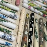 "Ivory with Greenery Hand-Painted Taper Candles, Set of 2" - Candles and Holders in beige by Ashley Myers