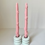 "Pink Daisy Taper Set" - Candles and Holders in pink by Over By The Moon