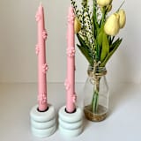 "Pink Daisy Taper Set" - Candles and Holders in pink by Over By The Moon