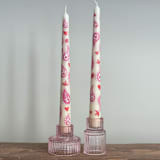 "Ivory with Pink and Red Paisley Hearts Hand-Painted Taper Candles, Set of 2" - Candles and Holders in multicolorassorted-colors by Ashley Myers