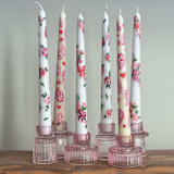 "Ivory with Pink and Red Paisley Hearts Hand-Painted Taper Candles, Set of 2" - Candles and Holders in multicolorassorted-colors by Ashley Myers
