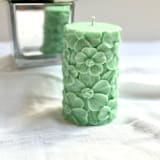 "Green Floral Pillar" - Candles and Holders in green by Over By The Moon