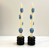 "White and Blue Camellia Blossom Tapers" - Candles and Holders in multicolor by Over By The Moon