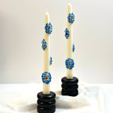 "White and Blue Camellia Blossom Tapers" - Candles and Holders in multicolor by Over By The Moon