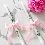 "Custom Hand-Painted 12" Taper Candle with Coordinating Ribbon" - Candles and Holders in white by Nicoletta Savod