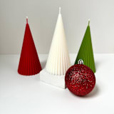 "Red, White and Green Christmas Ribbed Candle Trio Set" - Candles and Holders in multicolor by Over By The Moon