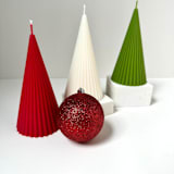 "Red, White and Green Christmas Ribbed Candle Trio Set" - Candles and Holders in multicolor by Over By The Moon