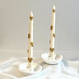 "White and Gold Ribbon Tapers" - Candles and Holders in multicolor by Over By The Moon