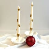 "White and Gold Ribbon Tapers" - Candles and Holders in multicolor by Over By The Moon
