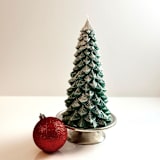 "Large White and Green Christmas Tree Candle" - Candles and Holders in multicolor by Over By The Moon