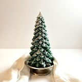 "Large White and Green Christmas Tree Candle" - Candles and Holders in multicolor by Over By The Moon