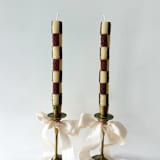 "Checkered Taper Candles (brown & beige)" - Candles and Holders in brown by Annie Shapiro