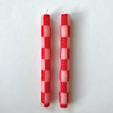 "Red and Pink Checkered Candles" - Candles and Holders in pink by Annie Shapiro